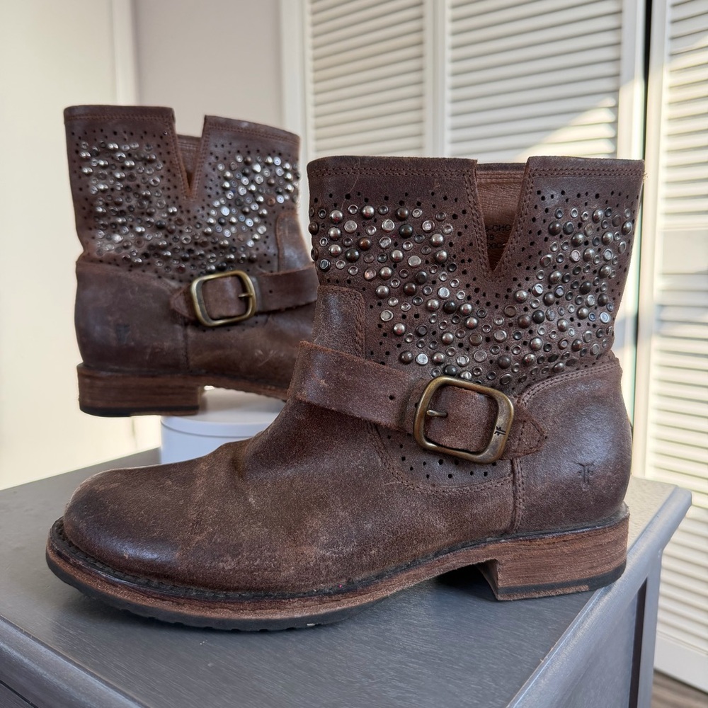 Frye Veronica Deco Ankle Boot Bootie Studded Biker